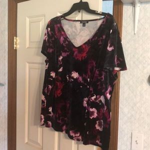 Floral V-Neck Blouse - Black and Purple